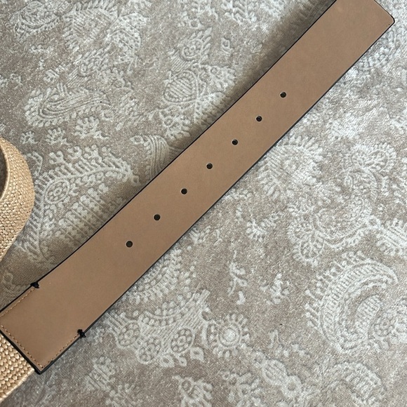 Brand New Michael Kors Black & White Snakeskin Woven Stretch Belt Gold Tone Logo main image 6